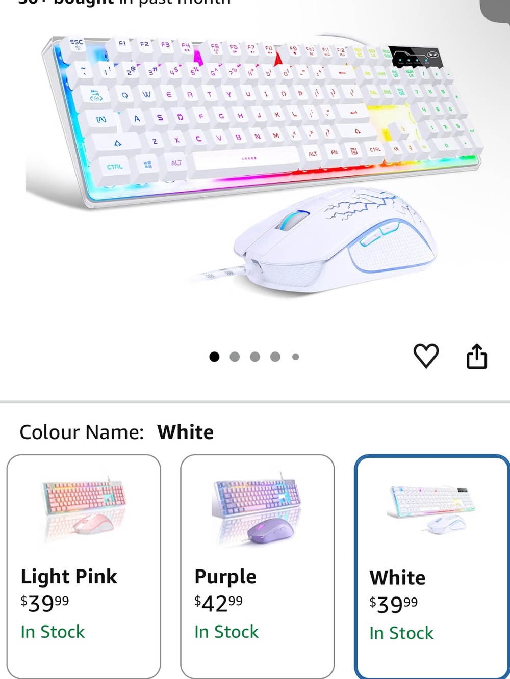 White RGB Gaming Keyboard and Mouse Combo - Unbranded